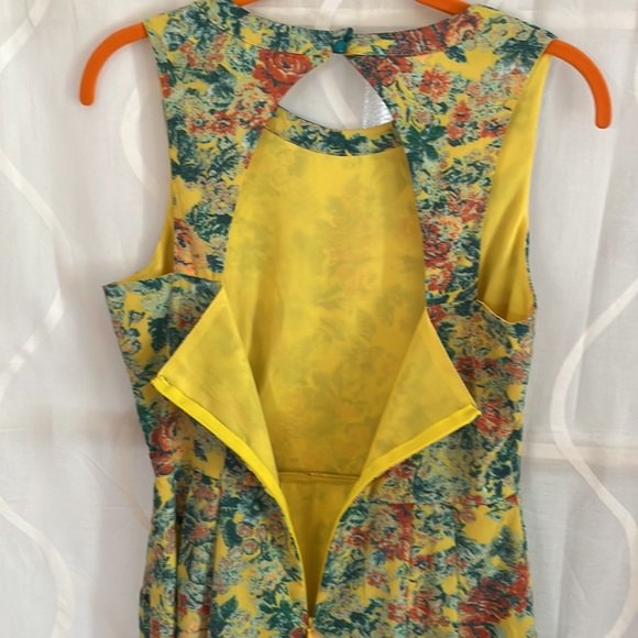 Pink Owl Yellow Floral Print Dress, Small - Picture 7 of 8